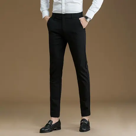 弹力休闲裤子男士商务修身小脚直筒长裤春夏季薄款黑色韩版西裤男图片