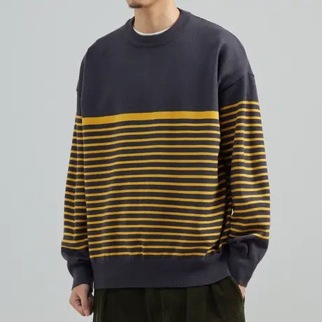 奕飏日系条纹慵懒毛衫情侣春秋款简约ins港风复古高级感长袖毛衣图片