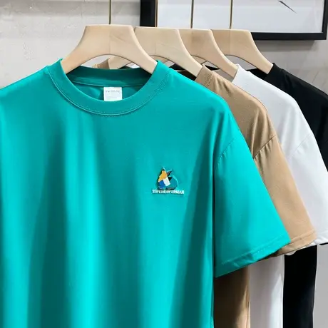 小兔刺绣凉感冰丝棉男士短袖T恤韩版休闲宽松半袖夏季体恤打底衫商品大图