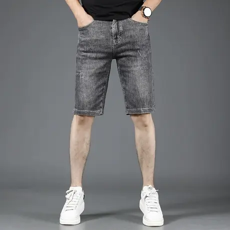 2023新款牛仔短裤男夏季五分裤修身弹力潮流男士薄款休闲中裤夏天商品大图