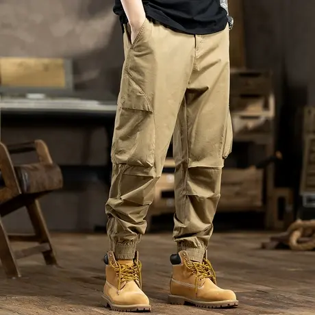 秋冬时尚潮流复古男士纯色直筒宽松大码长裤百搭休闲舒适工装裤商品大图