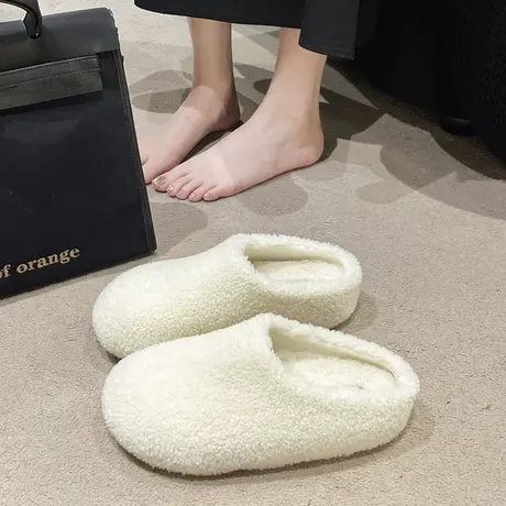 办公室毛毛拖鞋女外穿2023秋冬新款厚底居家加绒保暖包头棉拖鞋子商品大图