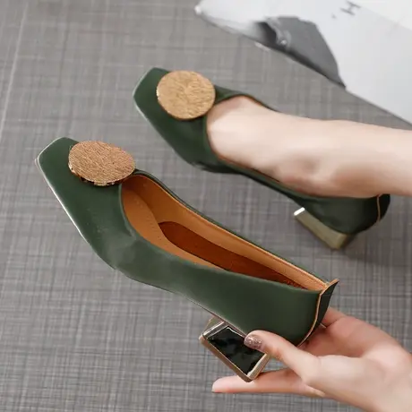 高跟鞋女秋2019新款小香风方头粗跟单鞋百搭网红温柔晚晚鞋仙女风图片