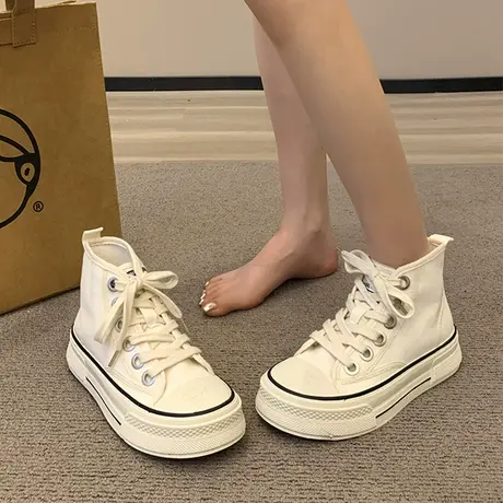 鞋子女高帮帆布鞋女夏季2023新款爆款超火小白鞋厚底百搭小众板鞋商品大图