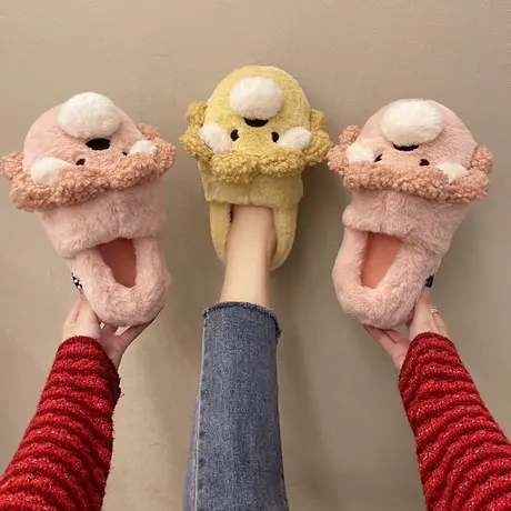 棉拖鞋女可爱狮子卡通包跟居家毛绒秋冬季情侣厚底防滑保暖棉鞋男商品大图