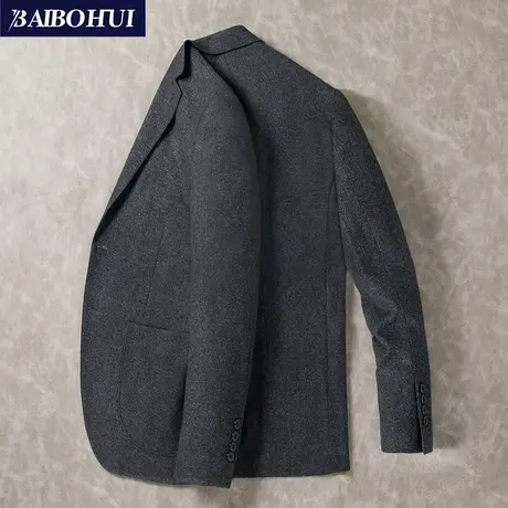 秋冬季商务灰色呢子西服外套男士新款时尚修身潮流单件小西装上衣图片