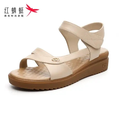 红蜻蜓女鞋夏季新款时尚百搭牛皮软底舒适防滑休闲魔术贴妈妈女鞋商品大图