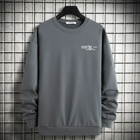 灰色卫衣男士ins潮牌潮流2023年新款春季宽松青少年圆领无帽长袖商品大图