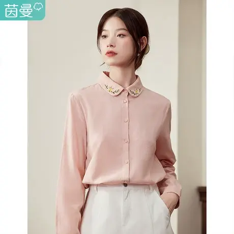 茵曼法式田园小圆领粉丝衬衫女2023年秋季新款长袖衬衣上衣小个子商品大图