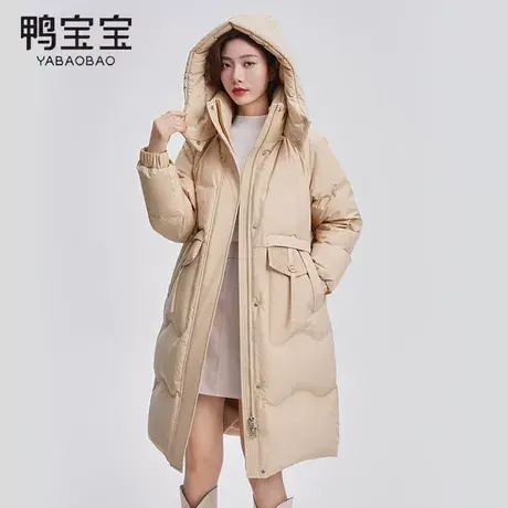 鸭宝宝2023新款宽松加厚羽绒服女中长款可拆卸帽保暖外套商品大图