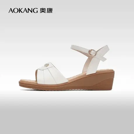 【门店发货】奥康女鞋 2024夏季新款百搭时尚坡跟增高休闲凉鞋商品大图