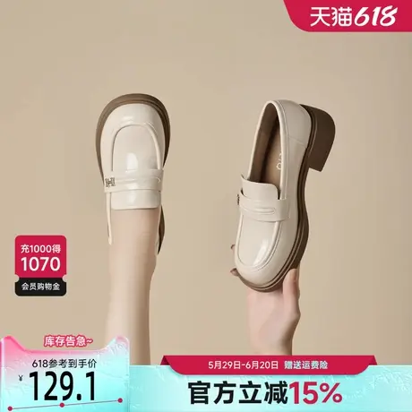 戈美其乐福鞋女2025春季新款一脚蹬女鞋粗跟英伦风软底小皮鞋单鞋商品大图