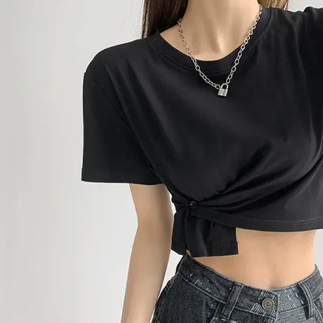 2023新款春夏欧货别致小衫爆款纯欲上衣甜辣妹短款女装短袖t恤ins商品大图