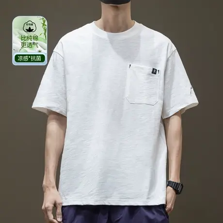 肌理感竹节棉透气休闲简约刺绣短袖T恤男夏季新款宽松大码男士商品大图