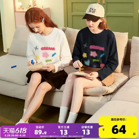 唐狮2024季新款女长袖T恤宽松圆领潮牌上衣休闲百搭内搭打底衫女商品大图