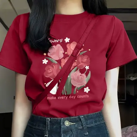 KMV真维斯短袖女t恤夏2025新款爆款纯棉宽松半袖正肩大码女装上衣商品大图