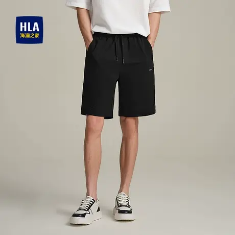 HLA/海澜之家宽松细腻休闲中裤25春夏新抽绳系带绣花五分短裤男商品大图