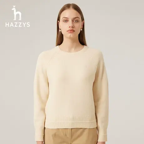 【商场同款】Hazzys哈吉斯23秋冬新款宽松插肩袖粗纺羊毛针织衫女图片