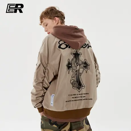 ER复古十字架休闲外套男春秋季ins潮牌宽松美式高街情侣运动夹克商品大图