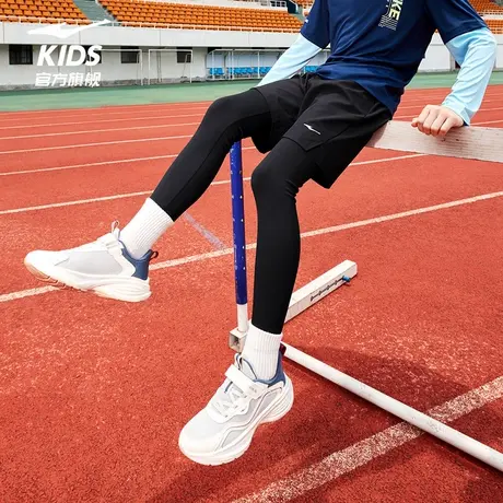 鸿星尔克童装运动短裤打底裤套装春秋季新款速干跑步两件套长裤子图片