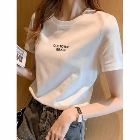 白色美式短袖正肩t恤女2025年棉质新款欧货宽松显瘦小个子上衣夏商品大图