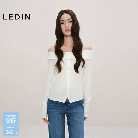 【商场同款】乐町一字肩设计长袖T恤秋季新款修身打底衫C1CPF3435图片