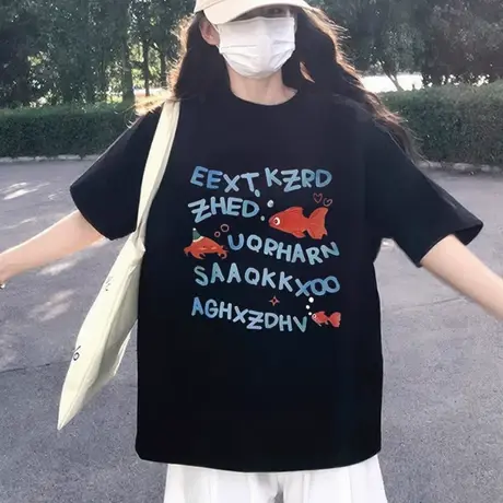 oversize大码女装美式独特短袖t恤夏日宽松半袖超火显瘦上衣ins潮图片