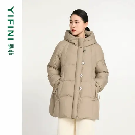 [专柜同款]Yifini/易菲加厚保暖白鸭绒宽松连帽羽绒服女通勤外套商品大图
