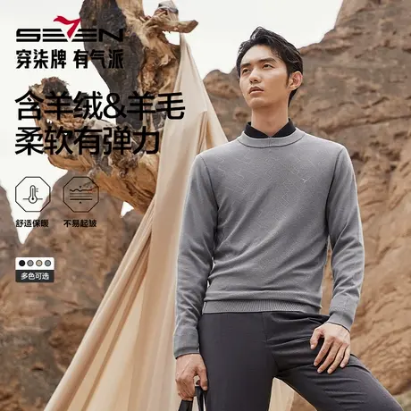 【高端系列】柒牌圆领毛衣男2024冬季新款时尚休闲舒适百搭针织衫图片