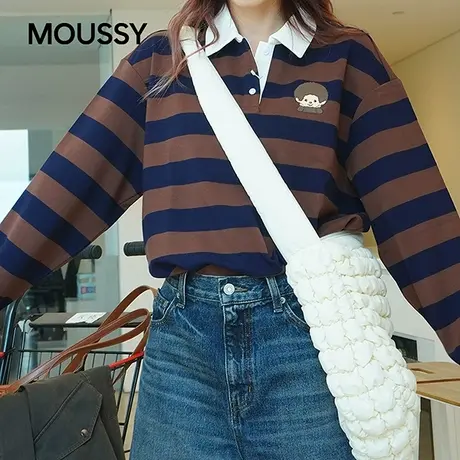 MOUSSY&Monchhichi合作款2025秋季新品条纹撞色卫衣028IAA01-1038商品大图
