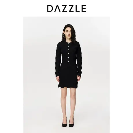 DAZZLE地素奥莱23春季新款黑色修身通勤肌理感短款针织开衫外套商品大图