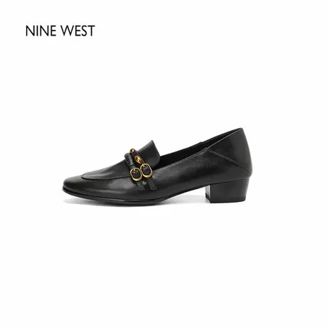 Nine West/玖熙复古英伦风乐真皮乐福鞋女粗跟一脚蹬单鞋小皮鞋女图片