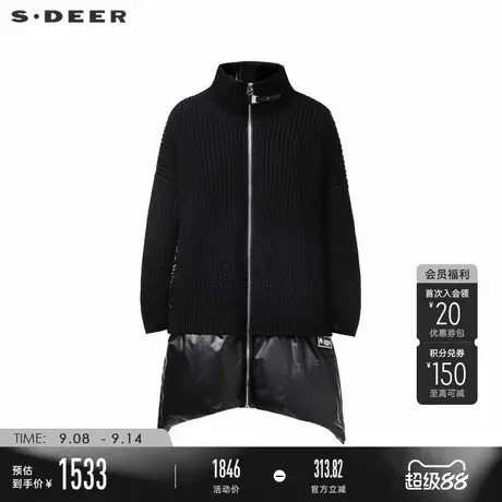 sdeer圣迪奥冬季女装个性立领针织字母拼接羽绒服S24483106商品大图