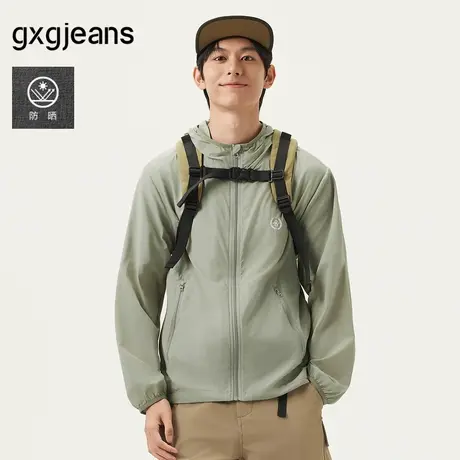 gxg.jeans男装 豆绿色户外宽松轻薄连帽夹克外套男 25年夏季新款商品大图