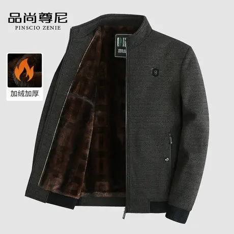 【加绒加厚】爸爸外套秋冬款精致小标挺括雪尼尔保暖立领夹克男装商品大图