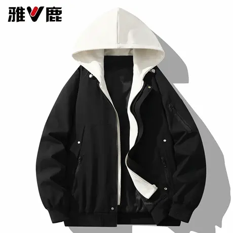 雅鹿男女款户外假两件可拆卸帽夹克2026春季新款青年时尚潮牌外套商品大图
