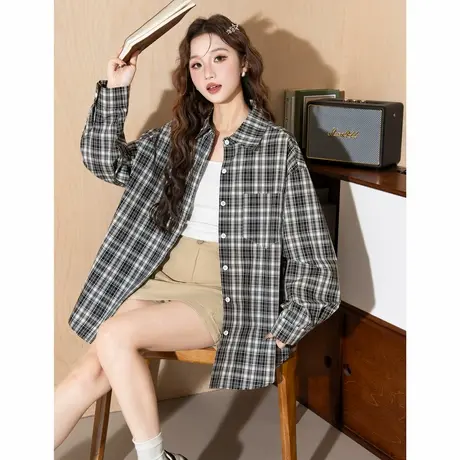 唐狮秋冬新款女长袖衬衫小格子设计感时尚小众上衣外套女百搭TM图片