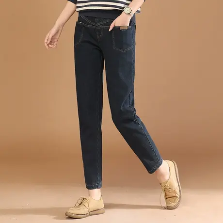 韩潮袭人松紧腰显瘦加绒牛仔裤女2023冬季新款宽松休闲哈伦裤子商品大图