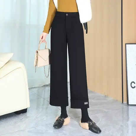 加厚九分阔腿裤女秋冬2023新款垂感毛呢靴裤直筒裤百搭显瘦休闲裤商品大图