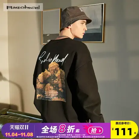 Radiohead春秋黑色印花棉质圆领卫衣男潮ins超火套头衫上衣宽松酷商品大图