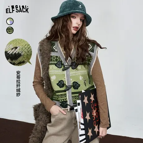 妖精的口袋复古针织马甲女2023冬季新款小个子设计感外穿无袖上衣图片