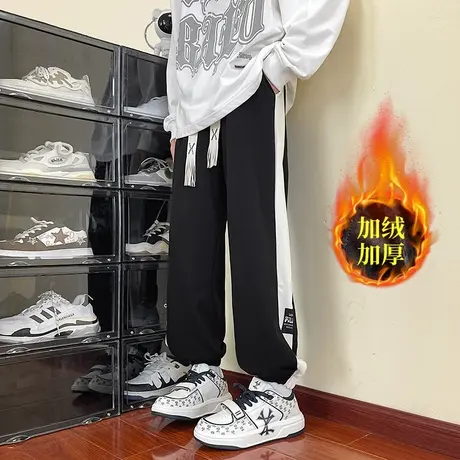 青少年春秋季加绒卫裤男孩高中初中学生休闲长裤子帅气大童运动裤商品大图