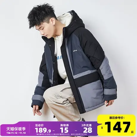 唐狮秋冬新款连帽棉衣男拼接工装外套加厚保暖棉服学生宽松棉袄潮商品大图