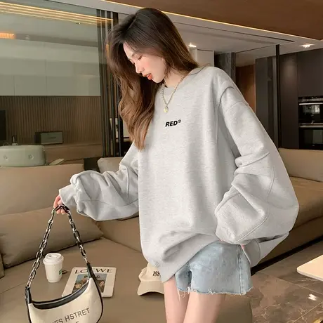 唐狮克莱因蓝卫衣女春秋新款设计感小众卫衣宽松圆领中长款外套潮图片