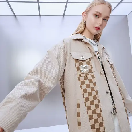 YEP复古棋盘格外套女春秋季小香风宽松bf夹克ins潮高级感炸街厚商品大图