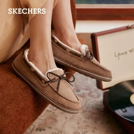 skechers斯凯奇女鞋轻质秋冬毛绒豆豆鞋一脚蹬平底舒适棉鞋单鞋图片