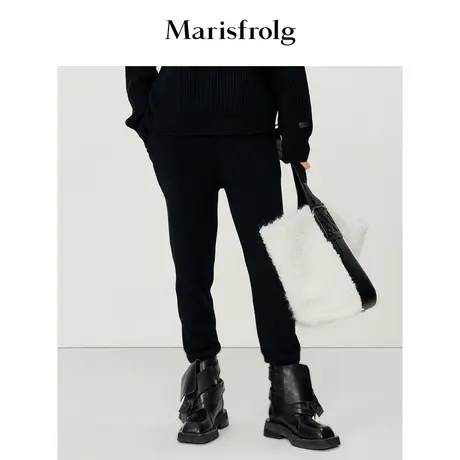 【小黑裤】玛丝菲尔冬季新款黑色显瘦羊绒高腰紧身铅笔裤图片