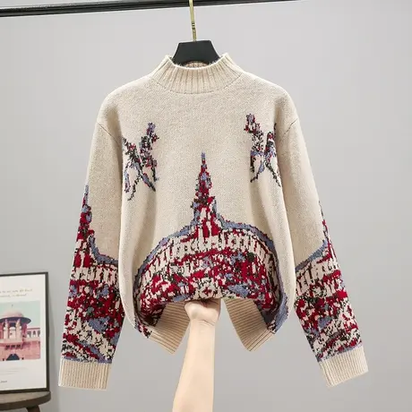 53111毛衣女新款韩版宽松半高领针织衫女士毛衣打底上衣长袖女商品大图