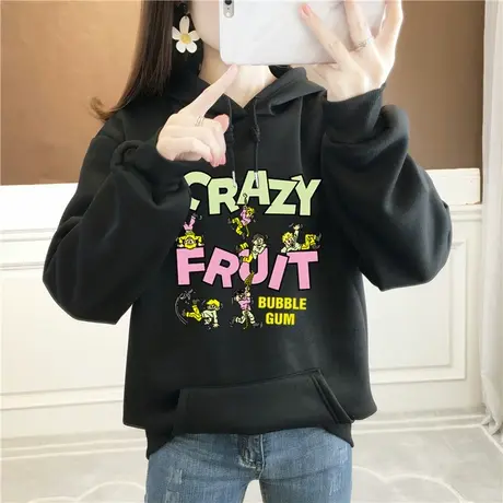 2024年新款大码女装加绒卫衣秋冬宽松韩版加厚显瘦胖妹妹连帽外套图片