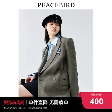 太平鸟学院风西装外套女2024秋新款复古韩版格子制服时尚高级感商品大图